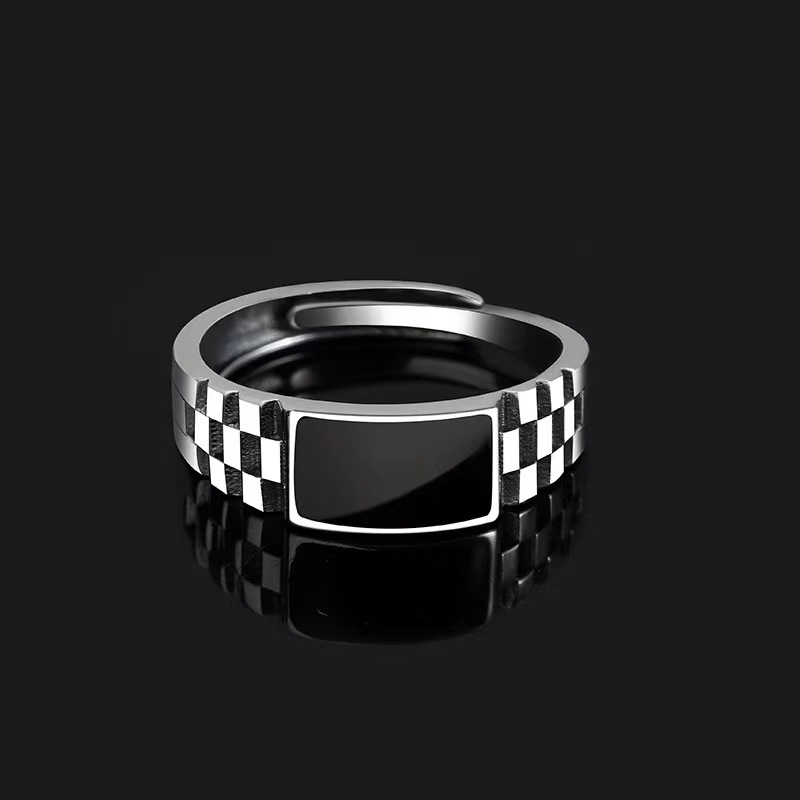 S925 Thai silver personalized fashion oil dripping plaid ring ins European and American punk style niche design ring for women