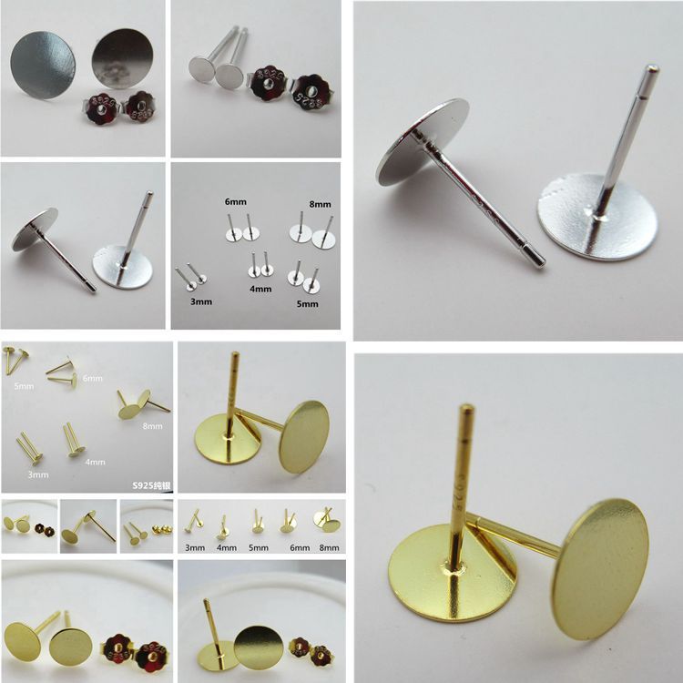 s925 sterling silver flat bottom earrings, earrings, women's jewelry ear sticks, Korean style fashionable men's anti-ear piercing allergy ear sticks