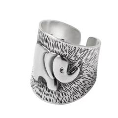 Japanese and Korean retro ethnic style wide-faced elephant retro ring Thai silver old elephant group ring women's open ring