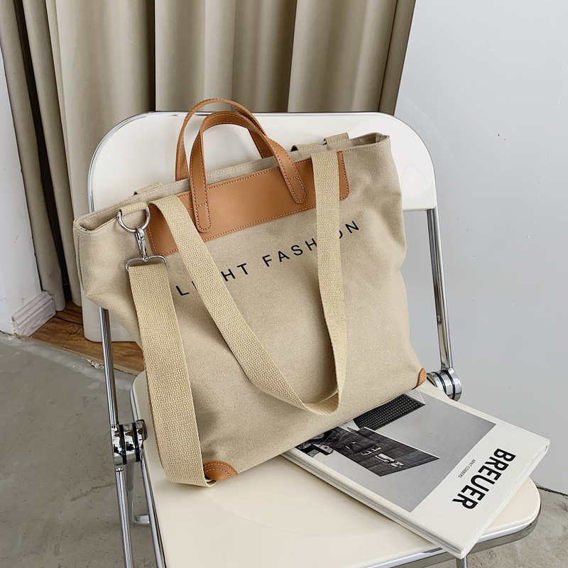 New Korean style ins canvas bag women's bag shoulder bag large capacity casual fashion portable crossbody bag solid color simple