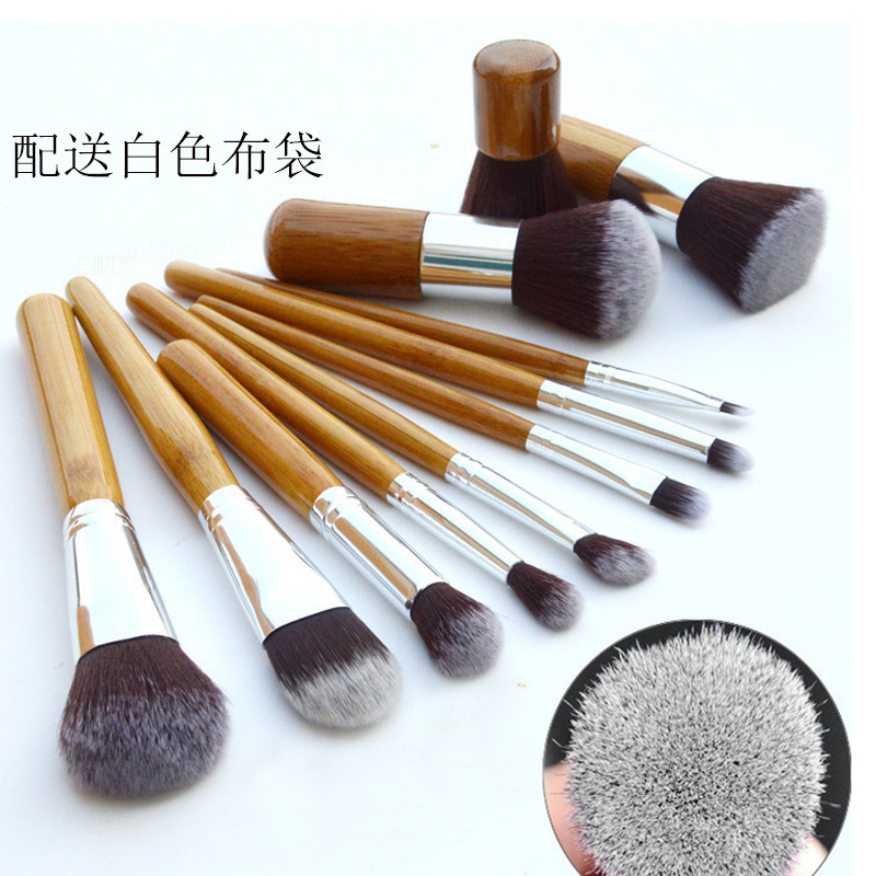 11 bamboo handle makeup brushes set canvas bag makeup tools makeup brushes