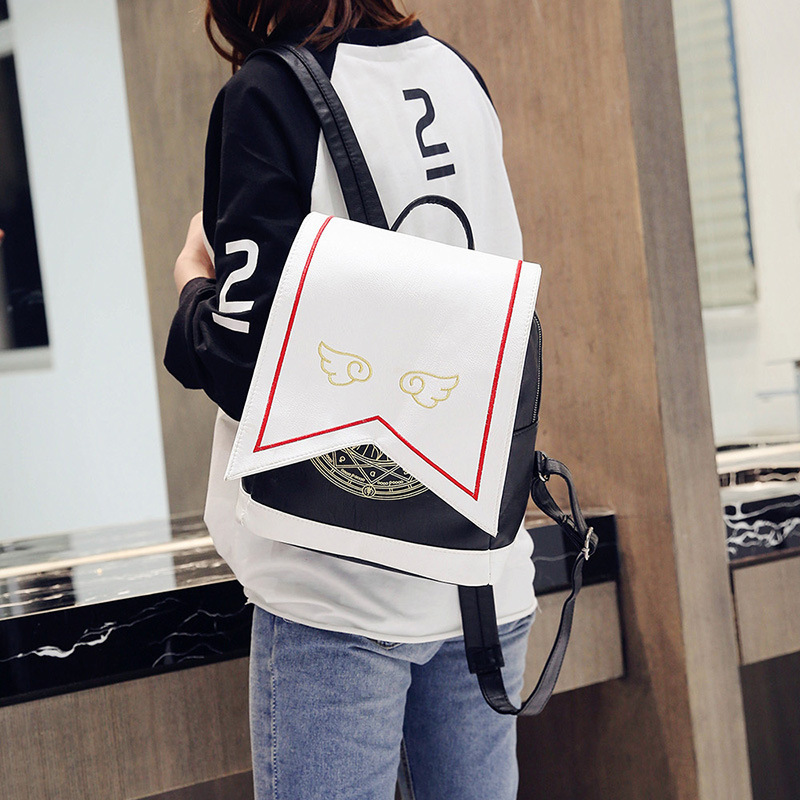 Japanese new cute embroidered wings Sakura magic PU backpack anime cartoon backpack student school bag