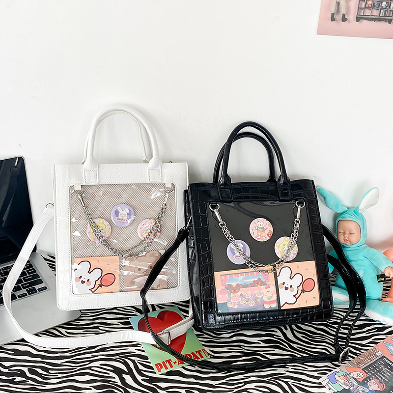 Crocodile pattern pain bag shoulder bag Transparent bar emblem Guzi peripheral two-dimensional comic exhibition large capacity crossbody bag