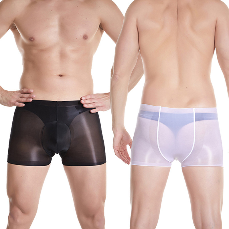 Qinghe Men's Oily Stockings Underwear Vertical Bag Sexy Transparent Boxer Briefs Extra Large Waistless High Elastic Leggings