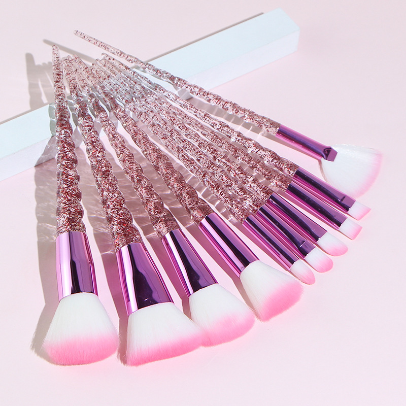 Yise 10 threaded makeup brush set crystal transparent spiral handle unicorn loose powder blush brush beauty tool