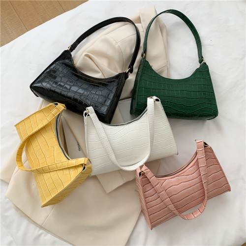 New Korean style crocodile pattern small bag for women, fashionable, simple, solid color underarm bag, versatile, fresh and trendy women's bag