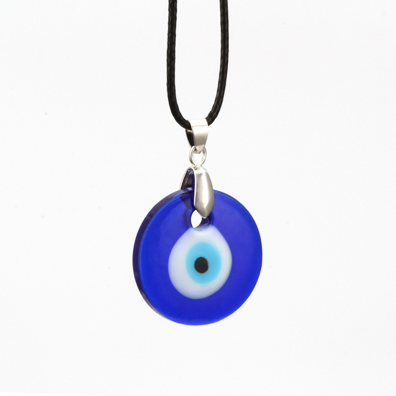 Turkish Blue Eyes Pendant Necklace Leather String Glass Necklace Devil Eyes Necklace
