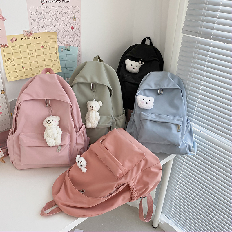Japanese ins style solid color schoolbag female versatile simple casual large capacity waterproof girl student backpack backpack