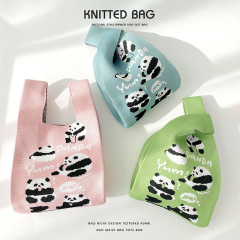 Street trend knitted handbag handbag cute panda bag large capacity tote bag shoulder bag