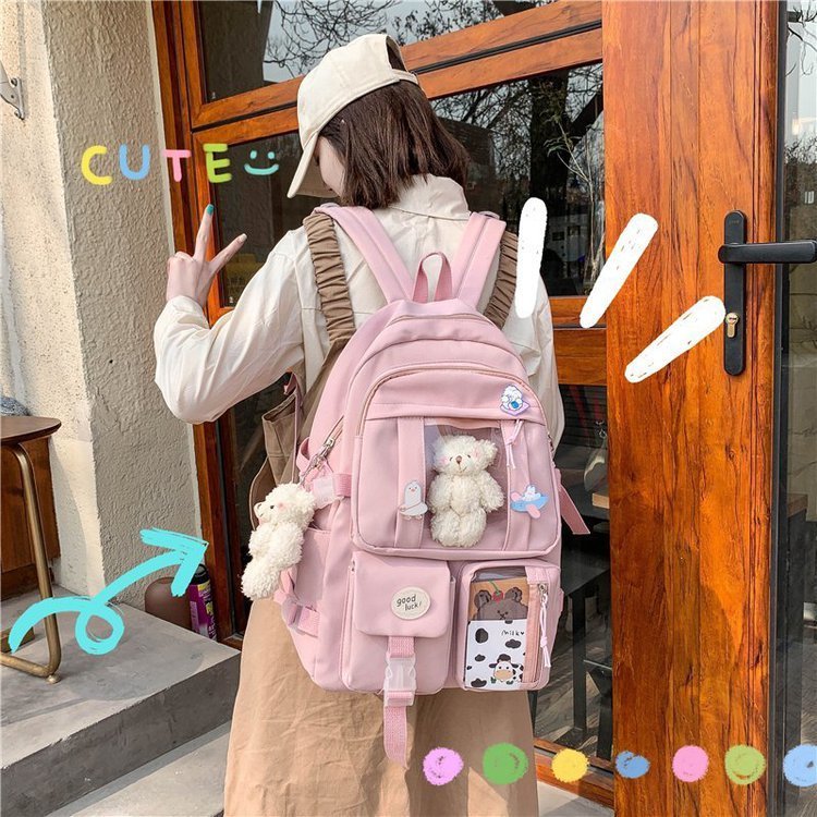 Japanese ins style vintage style cute girl student transparent backpack Korean style small fresh and cute soft girl school bag
