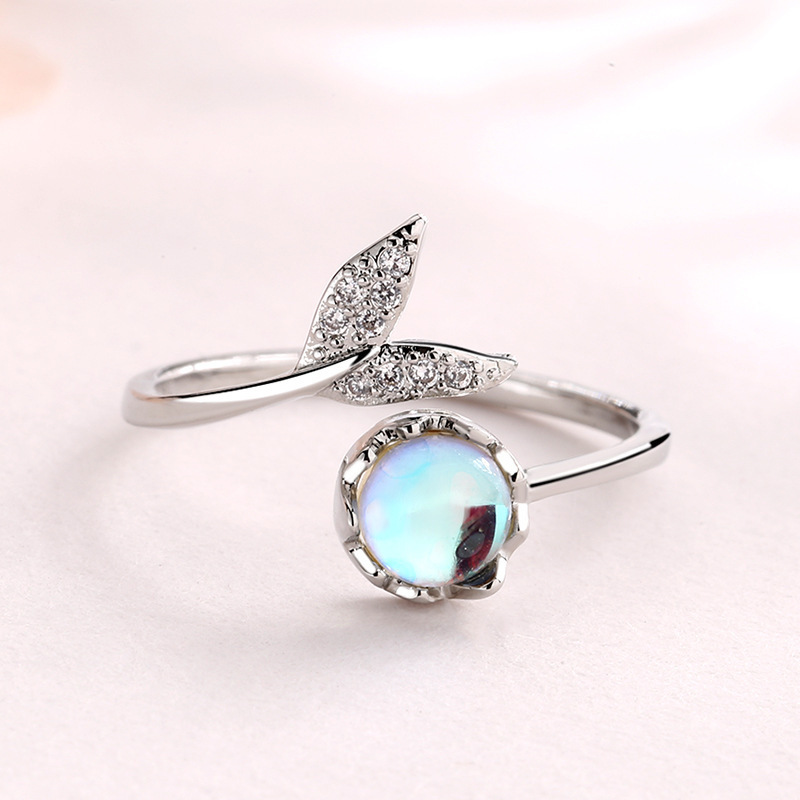 Korean style versatile mermaid foam ring women's glazed fishtail open ring moonlight stone tail ring