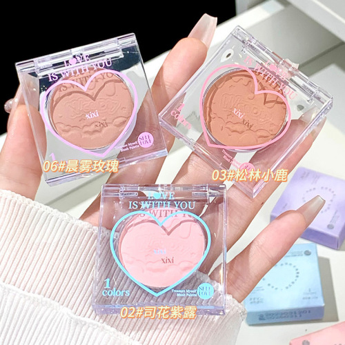 xixi Chacha Peach Heart single color blush low saturation powder, delicate, natural color, no flying powder, natural brightening for students