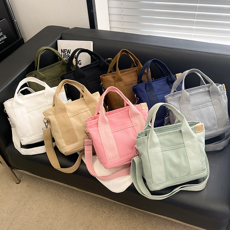 New small solid color tote bag, cute simple canvas bag, fashionable lunch bag, temperament handbag