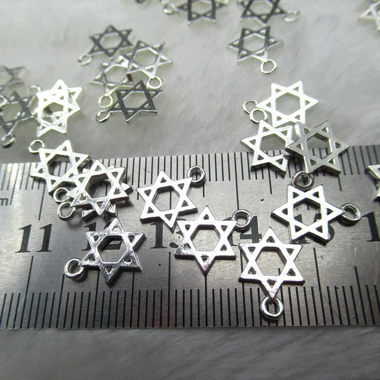 S925 sterling silver handmade plain silver accessories braided rope bracelet pendant jewelry six-pointed star DIY silver pendant
