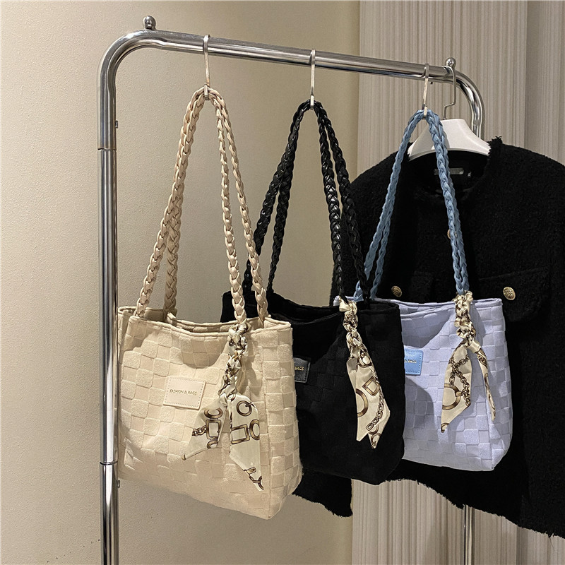 Summer and autumn new large-capacity bag women's casual style canvas shoulder bag texture woven commuting tote bag