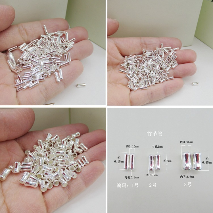 S925 sterling silver bamboo tube smooth tube DIY handmade bracelet bracelet beaded accessories jewelry material accessories