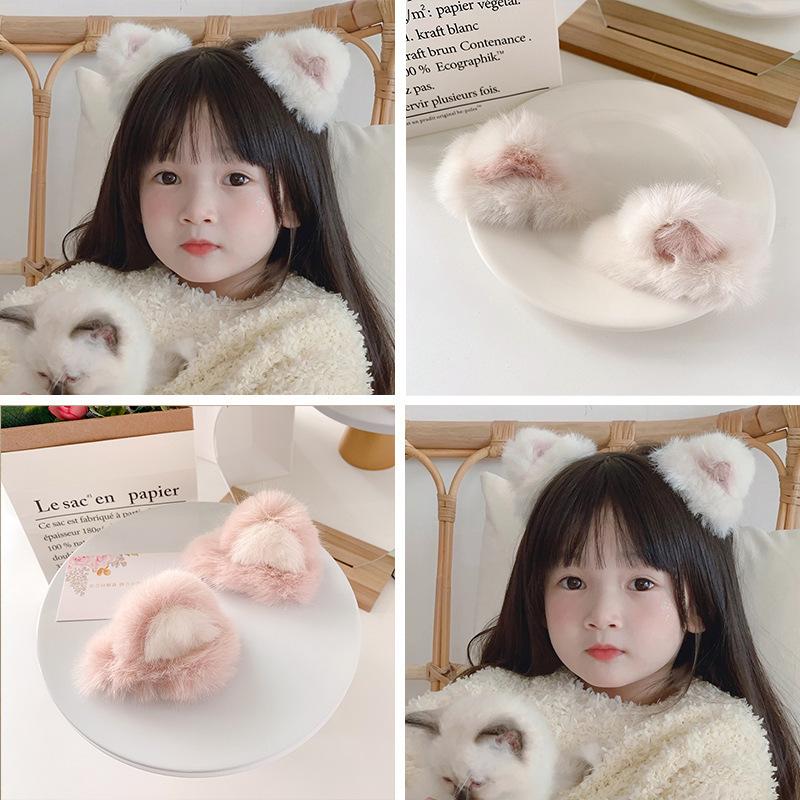 Internet celebrity sweet girl cat ear hairpin Japanese and Korean top clip plush hairpin imitation fur rabbit hair funny hair accessories