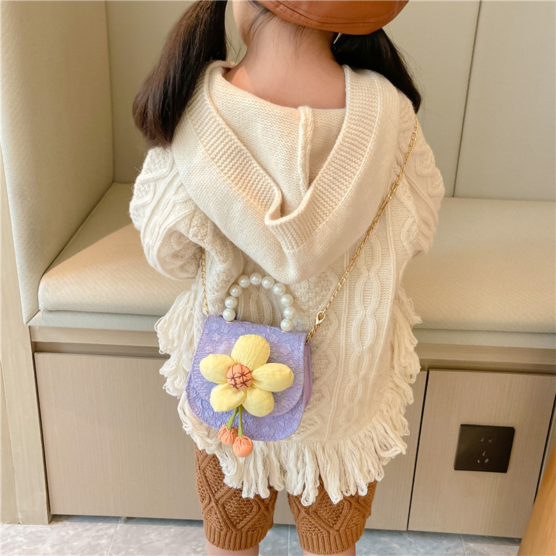 New style women's fashionable sunflower pearl handbag cute children's shoulder crossbody bag for women
