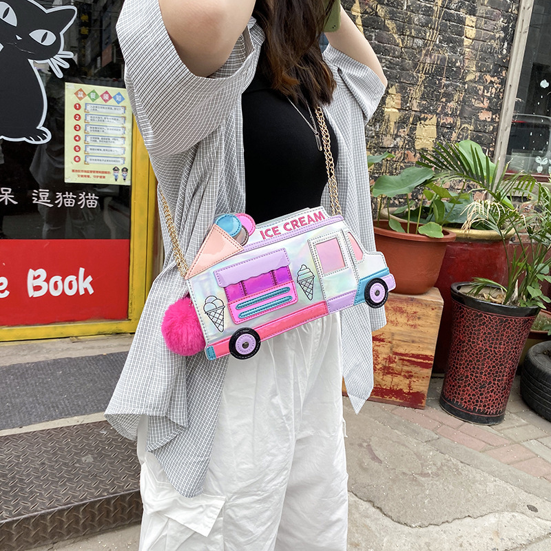 2020 foreign trade new European and American fashion creative ice cream car messenger bag funny personality colorful laser women's bag
