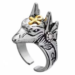 Vintage Thai silver Anubis god self-defense broken window titanium steel ring Death cross jackal head ring bracelet