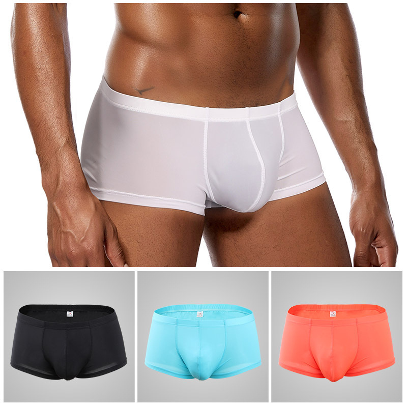 Internet celebrity ice silk thin boxer-shaped ribbed low-waist sexy underwear off Amazon