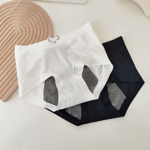 8088 Little Koala Anti-side Leakage Ice Silk Seamless Girls Mid-waist Menstrual Period Underwear Covering Buttocks Skin-Friendly Nude Briefs