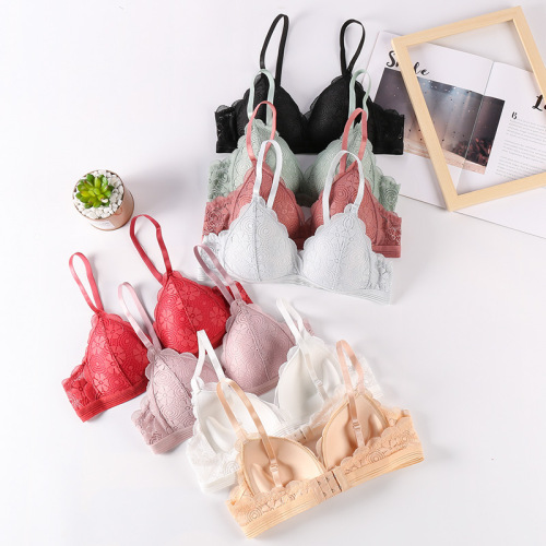 Spring underwear for women, sexy lace beautiful back push-up, soft and skin-friendly, wire-free girly bra