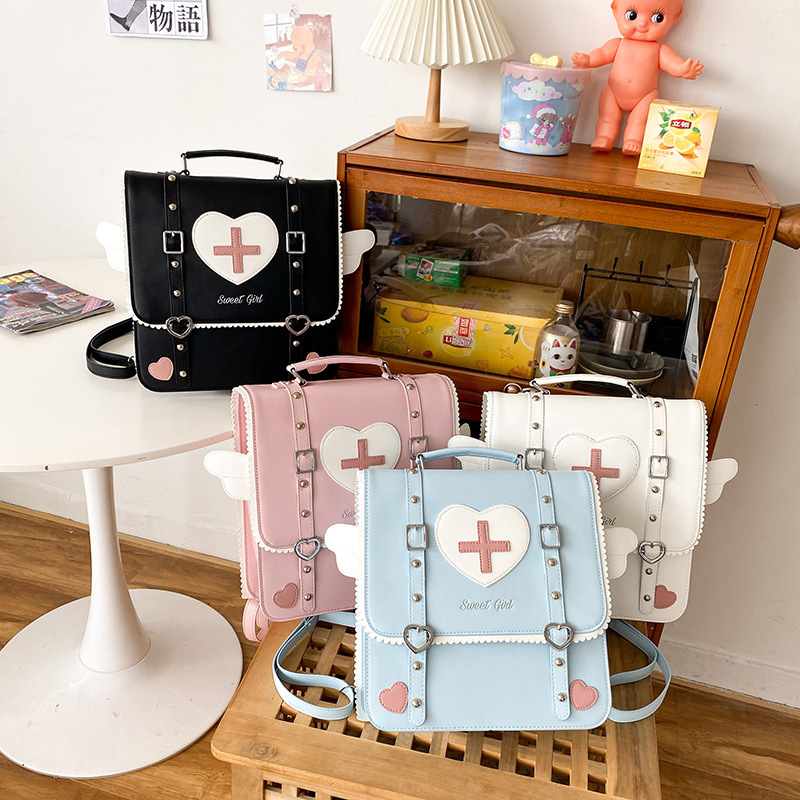 Japanese college style anime peripherals cute and sweet angel wings girl soft girl funny personality backpack school bag
