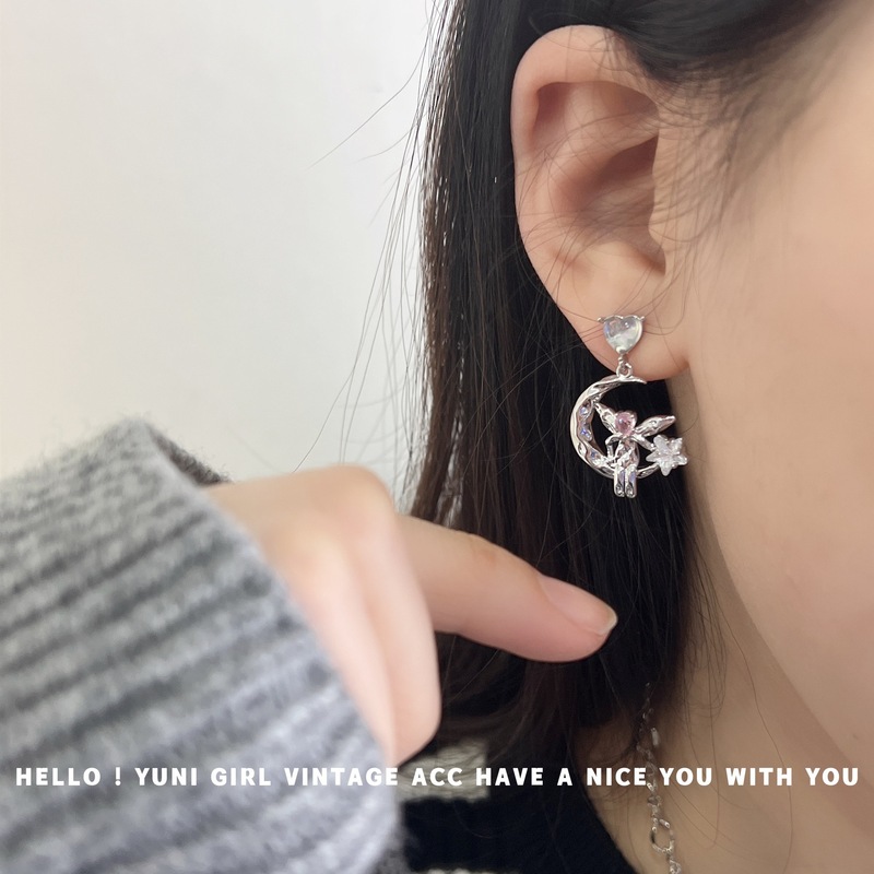 Love Zircon Star Earrings Internet Celebrity Earrings Summer Earrings Niche Design Moon Earrings