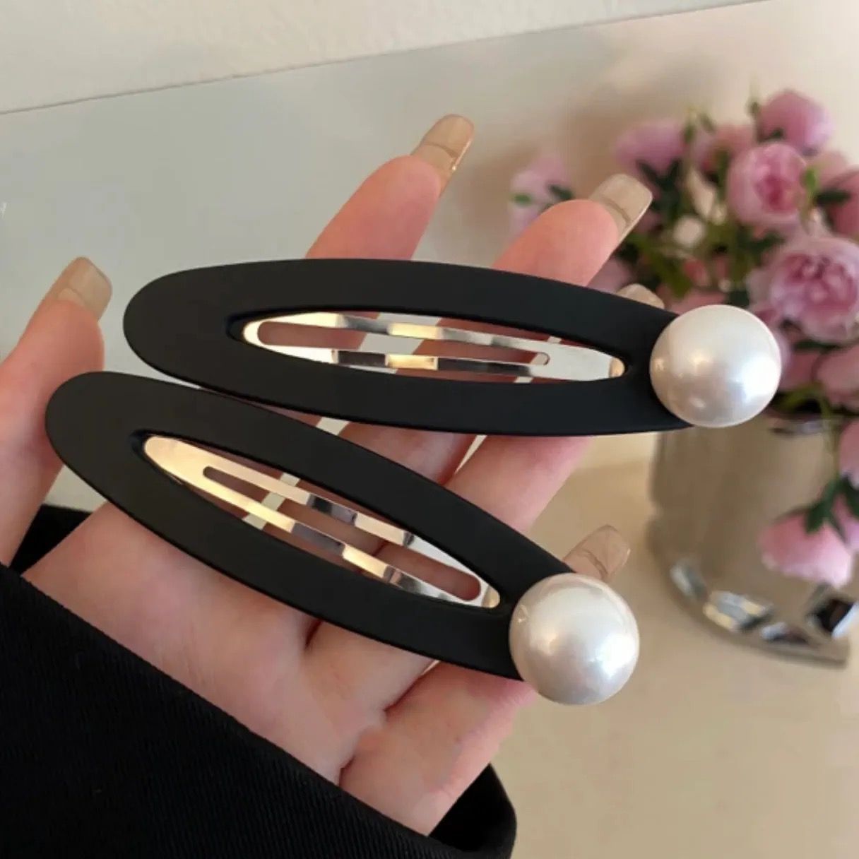 Retro min letter pearl hairpin for women with side bangs and broken hair BB clip headwear back of head one-word clip hairpin