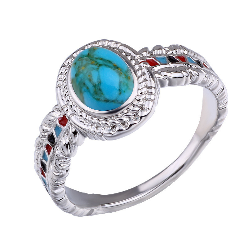 European and American hot selling turquoise feather ring, fashionable and personalized men's and women's ring