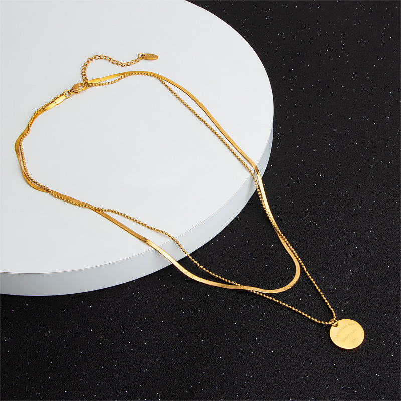 European and American new cool wind-plated 18k gold double-layer snake bone chain titanium steel clavicle chain versatile stackable round necklace for women