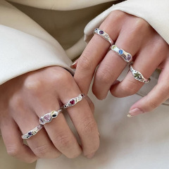 Korean style Korean style colorful zircon love open index finger ring for women simple personality versatile light luxury high-end ring for women