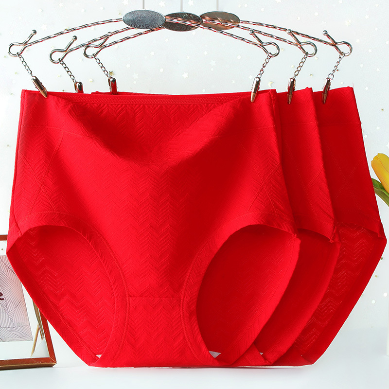 Middle-aged and elderly mothers' zodiac year women's red underwear large size fat mm pure cotton high waist 200 pounds