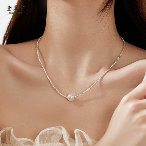 925 sterling silver broken silver pearl necklace female niche ins style internet celebrity choker French style high-end clavicle chain