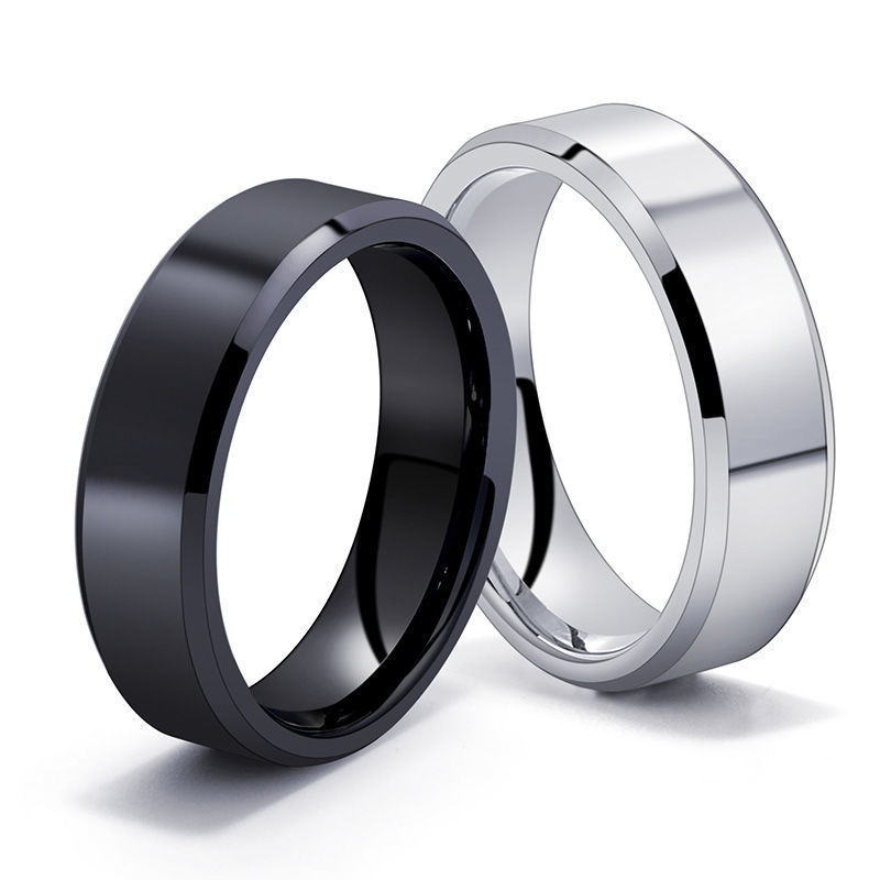 Stainless steel 6mm double bevel frosted matte brushed glossy men's titanium steel ring