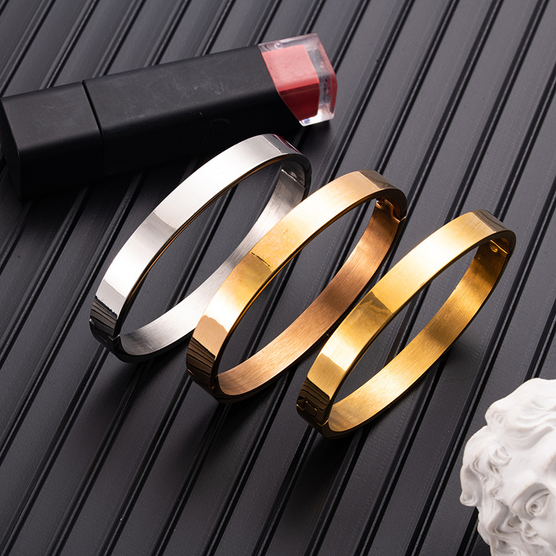 European and American cross-border rose gold glossy oval titanium steel opening 8mm bracelet stainless steel men and women buckle bracelet jewelry