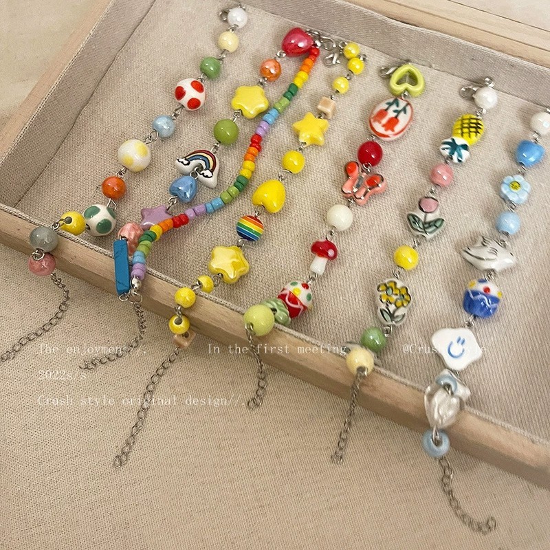 Japanese and Korean cute tulip colorful beads ceramic bracelet ins niche design cute butterfly beads