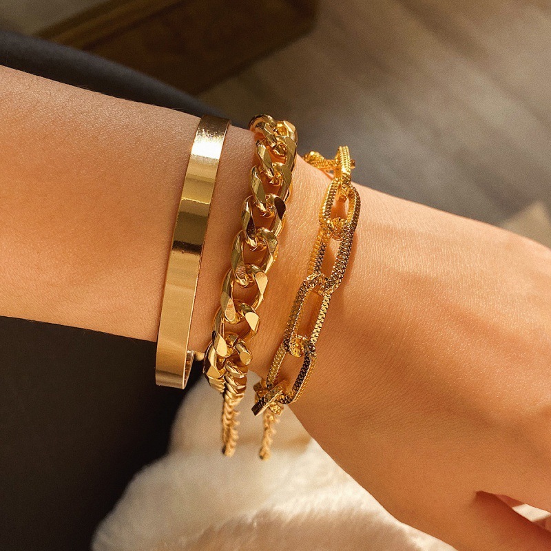 Jewelry hip-hop punk style bracelet gold-plated jewelry fashion simple metal chain set bracelet for women