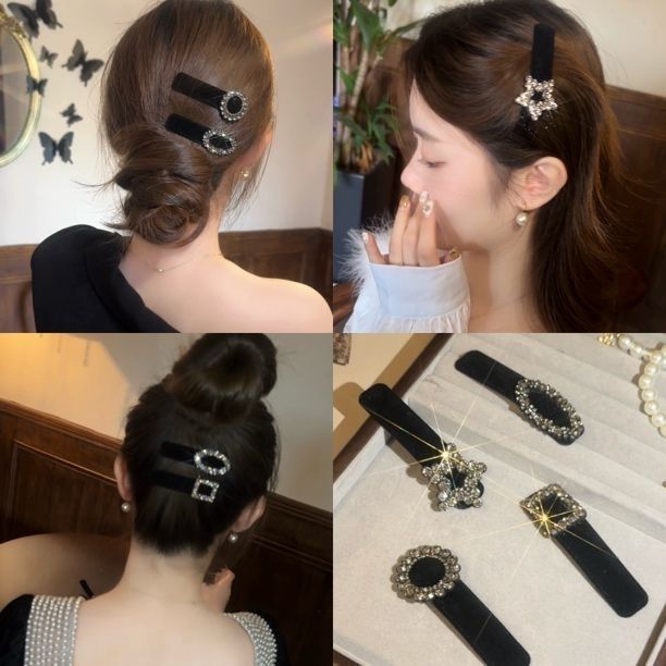 Retro rhinestone broken hair clip Internet celebrity side bangs clip temperament versatile flocked BB clip hair clip hair clip for adults