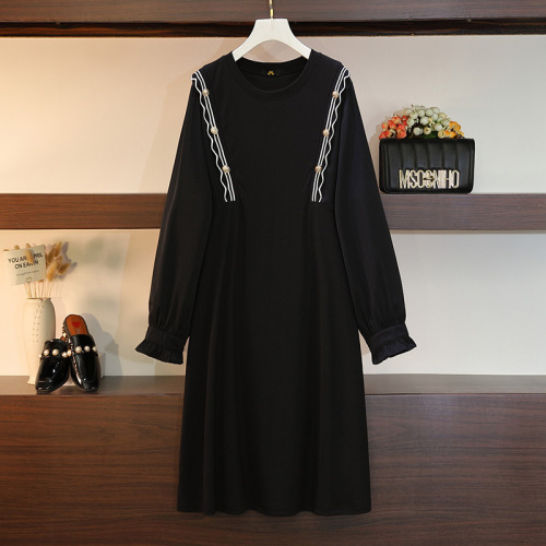 Fat Sister Autumn New Plus Size Fashion Women's Mid-Length Slim Fashion Long Sleeve Dress 63374