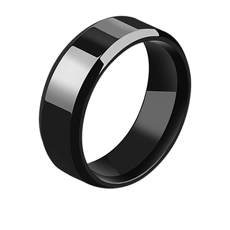 Cross-border titanium steel accessories 8mm bevel edge bright ring glossy stainless steel mirror polished ring jewelry