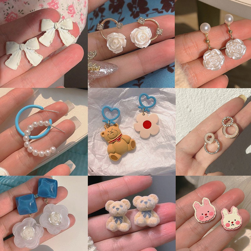 Student fun cartoon bear earrings girl ins sweet spring new earrings women's ear jewelry