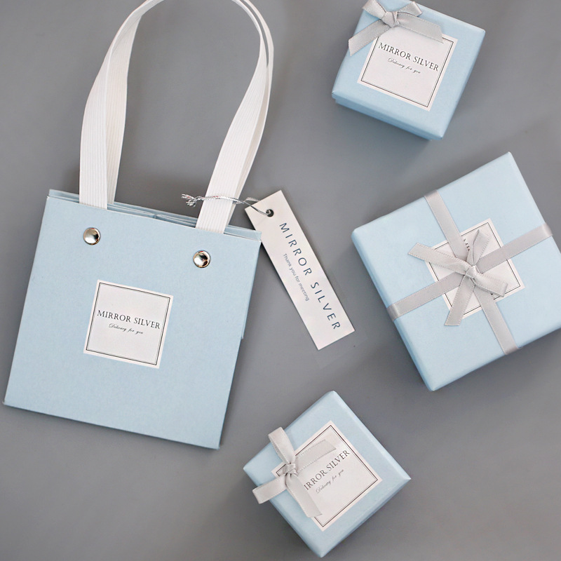 Kraft paper handbag gift bag ring necklace small flower sticker jewelry box gift packaging box