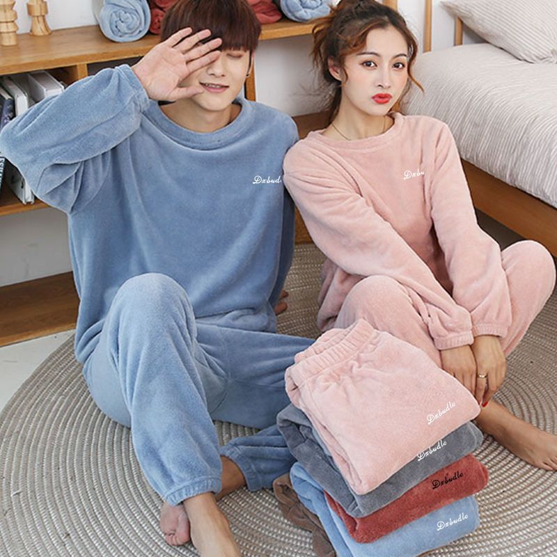 Coral velvet couple pajamas for men and women in winter, thickened and velvet, can be worn outside, warm clothes set, home clothes two-piece set