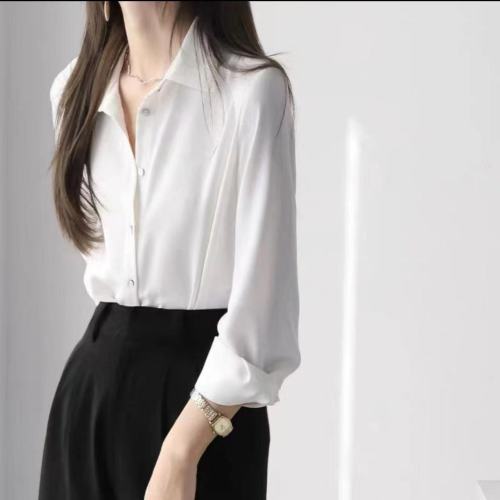 2024 new high-end temperament versatile shirt women's design niche long-sleeved business attire satin shirt women