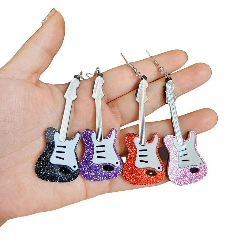 European and American style cross-border acrylic classical electric guitar earrings style European and American retro Renaissance personalized hip-hop earrings