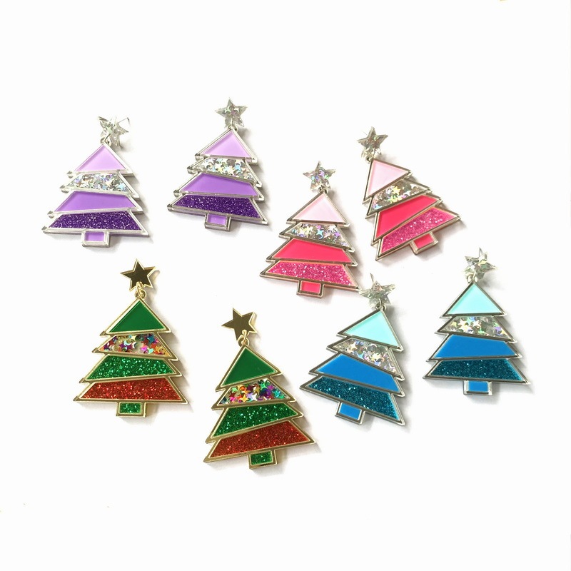 Christmas New Geometric Sequins Geometric Christmas Tree Earrings Earrings Acrylic Personalized Earrings Earrings for Women