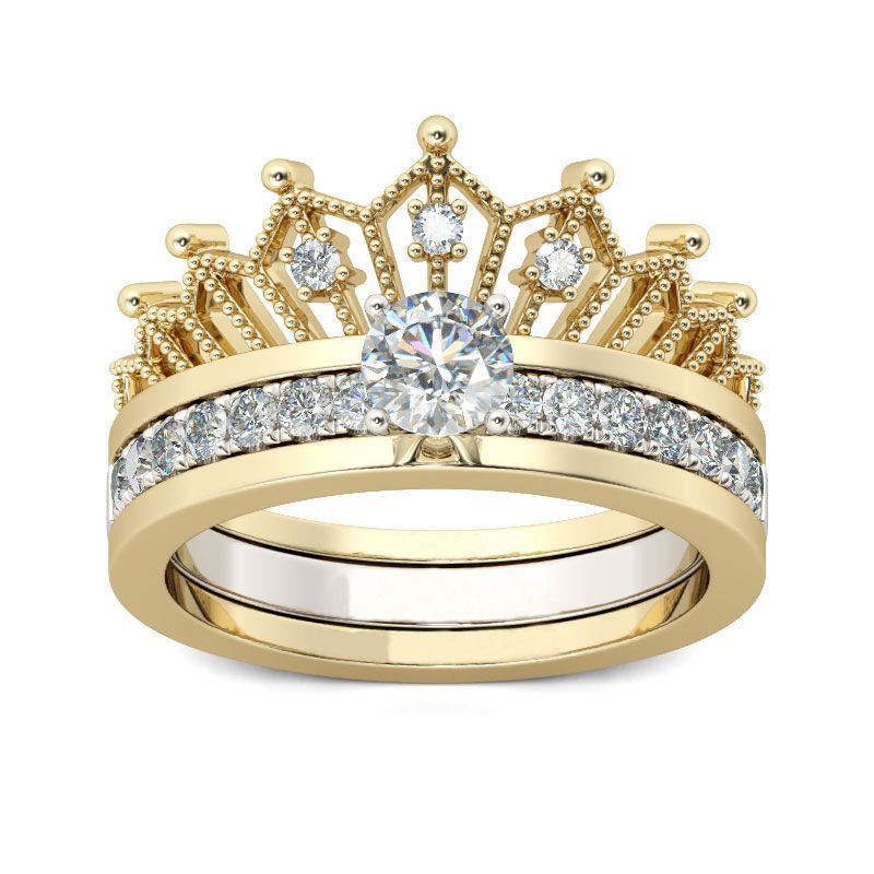 Cross-border best-selling two-in-one crown diamond ring detachable diamond zircon ring set of two