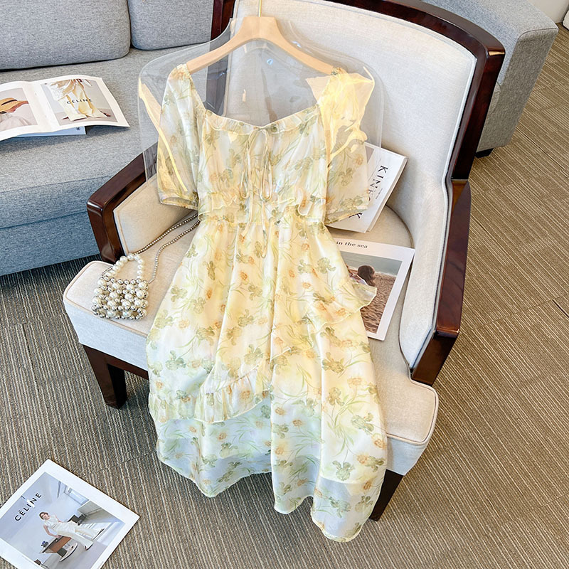 120-350 catties plus size women's clothing wholesale fat mm floral dress niche high-end skirt summer new style
